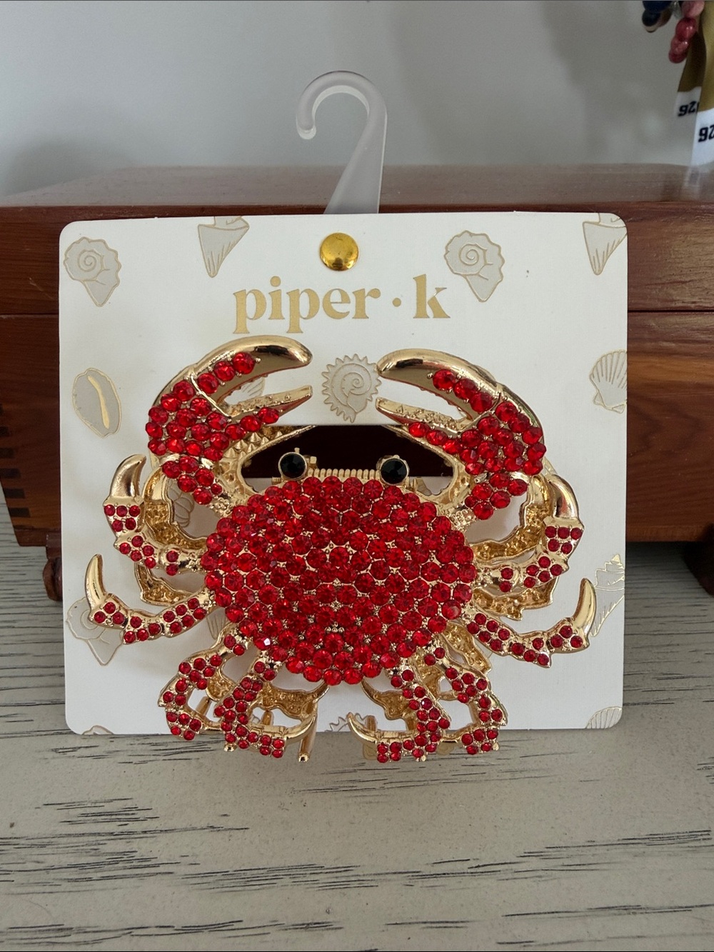 Large Bling Crab Hair Clasp with Red Crystals with Gold Metal Finish, 3 inchs